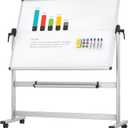 VIZ-PRO Double-Sided Mobile Whiteboard, 48 x 36 Inches, Magnetic Rolling Dry Erase White Board on Wheels with Aluminium Frame and Stand