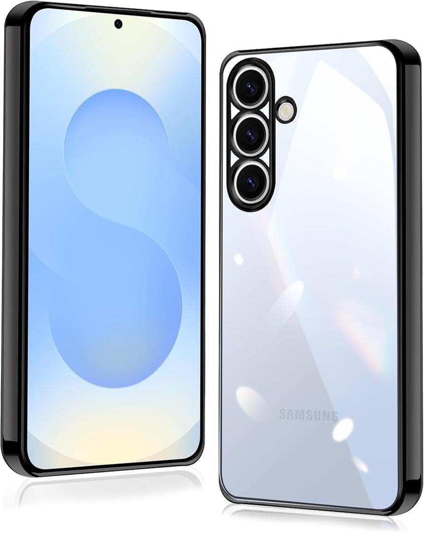 2 x for Samsung Galaxy S25 Case [Electroplating Protective] [Non-Yellowing Clear] Metallic Luster Soft Super Thin TPU Anti-Fall for Galaxy S25,(Black)