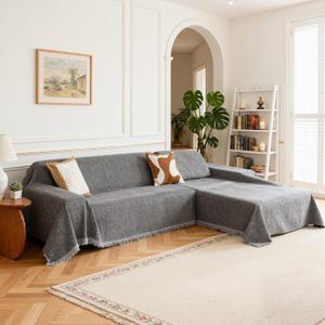 MEETSKY Couch Cover for Dogs，Sectional Couch Covers for L Shape Sofa Cover Washable, 2 Pieces Sofa Slipcover for 3-4 Cushion Couch, Furniture Protector (XX-Large, 71"x118"+91"x134", Dark Grey)