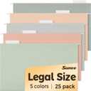 SUNEE Hanging File Folders Legal Size, 25 Pack File Folders 1/5-Cut Tabs, Morandi Colors, Stay Organized for Your Home and Office Bulk File and Documents