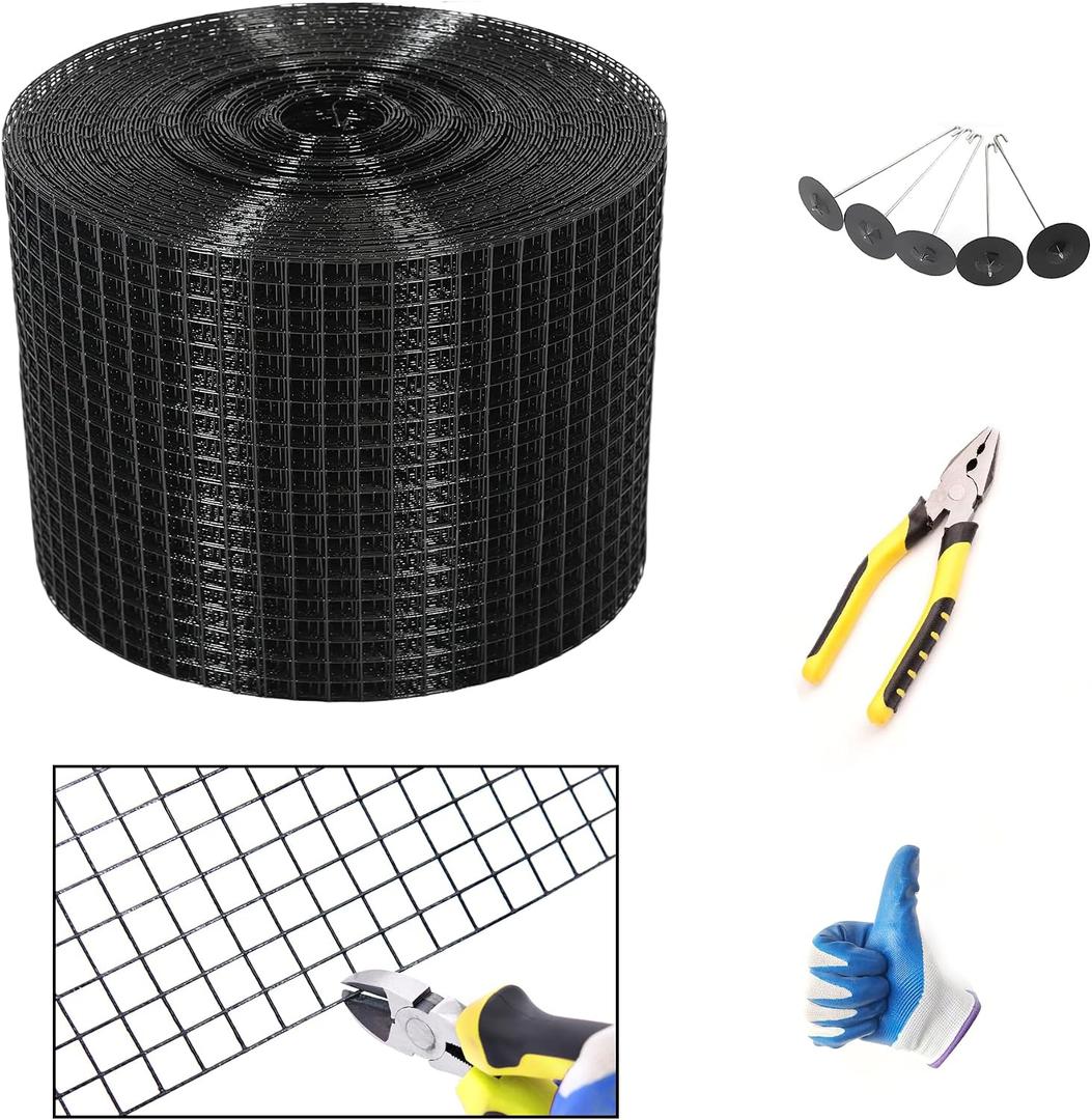Solar Panel Guard, 10in X 100ft PVC Coated Critter Guard Roll Kit for Solar Panel Wire Screen, Black Pigeon Barrier Netting with 120 Fastener Clips, Cutting Scissor, Gloves