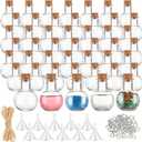 Bokon 50 Pack 1oz Plastic Mini Potion Bottles with Corks Spherical Small Sand Art jar Tiny Clear Ball Shape Liquor Bottles Bulk Wishing Vial for Birthday Halloween Party Favor DIY Craft (1.4x1.6 Inch) (Round)