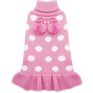 KYEESE Valentines Dog Sweater Dress, Warm Dog Sweaters for Small Dogs Girl Cats Dogs Clothes, Pullover Cozy Knit Pet Apparel with Leash Hole, Pink Dot, S
