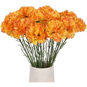Vintage Carnations 12PCS Artificial Silk Flowers for Wedding Bouquets, Bridal, Home Table Centerpieces, Floral Arrangements (Orange)