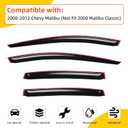 Rain Guards Compatible with 2008-2012 Chevy Malibu Front+Rear Smoke Tint Tape-On Side Window Visor Wind Deflector Vent Visors Car Accessories 4pcs