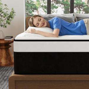 Queen Mattress, 14 Inch Queen Hybrid Mattress in a Box with Memory Foam, Medium Firm, Euro Top, Reinforced Edge Support, Pressure Relief & Motion Isolation, CertiPUR-US Certified