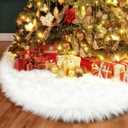 Christmas Tree Skirt, Deluxe 60Inch Decoration Tree Skirt, White Faux Fur Soft Thick Plush Tree Base Cover, Large Round Area Mat for Home Merry Christmas Holiday Season Party