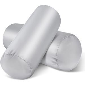 2 Packs Round Neck Pillow Case Covers, 16x5.9inch Cervical Neck Roll Pillow Cover Soft Round Pillow Covers with Zipper Bolster Pillowcases Silk Pillow Case Covers for Hair & Skin(Only Case)