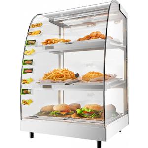 18 Inch Food Warmer Display with LED Light 3 Tiers Commercial Countertop Pretzel Warmer Thermometer Pizza Warmer Machine Food Showcase for Convenience Stores Bakeries Hot Display Case Buffet 110V 310W