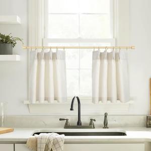 Cafe Curtains 18 Inch Length Pinch Pleat Sheer Linen Farmhouse Tiny Window Set 2 Panels Curtains for Kitchen,24x18 in Long (Natural)