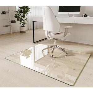 Koonmi Tempered Glass Chair Mat 40"x48" - Premium Office Chair Mat for Hardwood Floors & Low-Pile Carpet with 4 Non-Slip Pads - Thick Scratch-Resistant Surface (Clear)