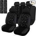 Hanaive Car Seat Cover Full Set Bling Women Velvet Auto Interior Covers Breathable Black Mesh Vehicle Seat Protector Universal Fit for Most of Sedan SUV Truck Minivan Airbag Compatible(Silver)
