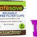2-Item Bundle: 4-Pack Cafe Save 1-Stream Reusable K Cup Coffee Filters + EZ-Scoop 2 Tbsp Scoop with Integrated Funnel, Refillable Pod Capsule For Use with Keurig & Select Single Cup Coffee Maker