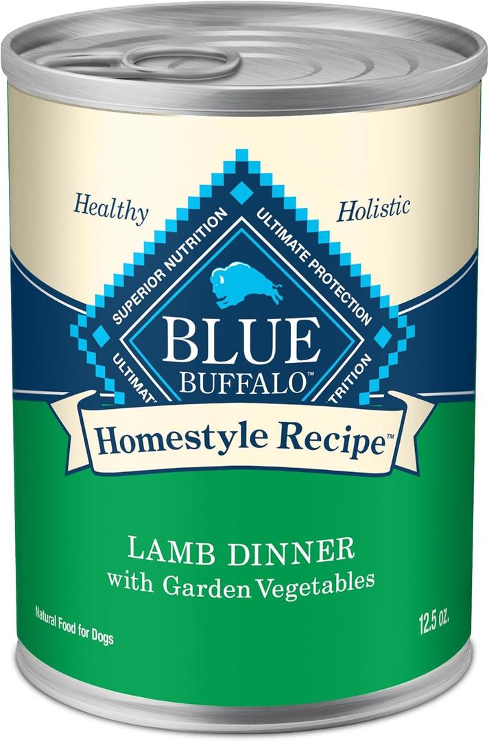 Blue Buffalo Homestyle Recipe Adult Wet Dog Food, Made with Natural Ingredients, Lamb Dinner with Garden Vegetables, 12.5-oz Can (Pack of 12) BBD 07/24/28