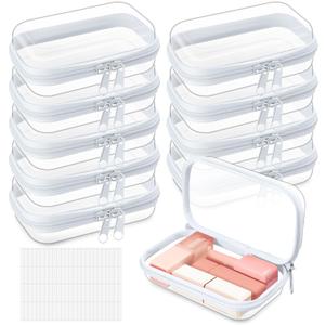 Sanwuta 10 Pcs Hard Zipper Case Clear Hard Pouches Plastic Zipper Pencil Portable Box Toy Storage Bins Plastic Container for Travel Toiletry Office Cosmetic Block Puzzle Organizer (Xs,Clear)