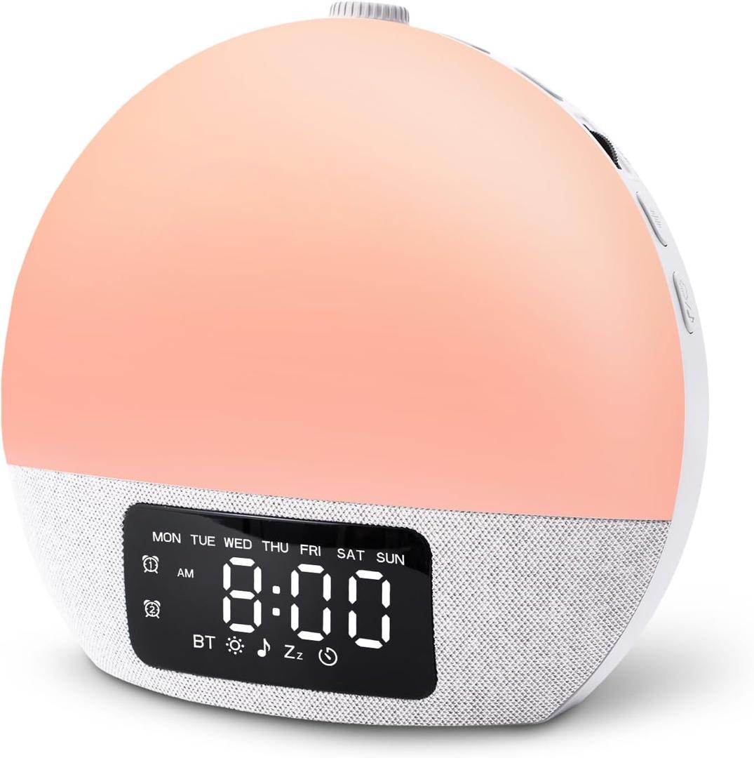 Sunrise Alarm Clock White Noise Sound Machine with 25 Soothing Sounds, 17 Night Lights, Bluetooth Speaker Wake Up Light Alarm Clock for Bedrooms, Heavy Sleepers, Baby, Kids (Gray)