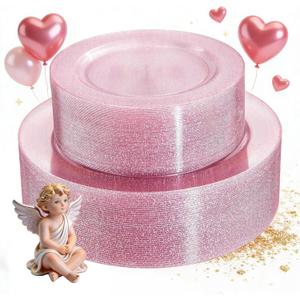 WDF 120pcs Pink Plastic Plates Disposable - Clear Pink Glitter Plates for Valentine's Day/Wedding including 60PCS Dinner Plates 10.25inch and 60PCS Salad Plates 7.5inch for Wedding/Party