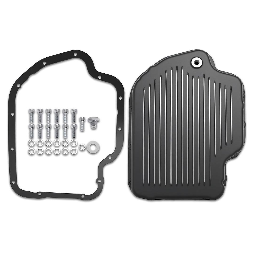 Transmission Oil Pan with Drain Plug & Gasket & Bolts for GM Turbo TH400 Automatic Transmission, 2-1/4" Pan Depth, Oil Pan Replace SP8593BK