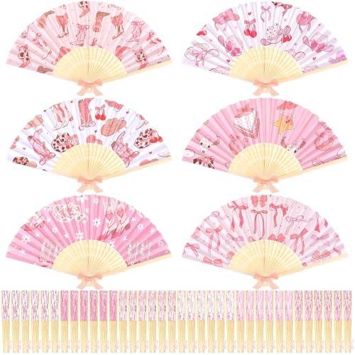 Roowest 36 Pcs Pink Cowgirl Folding Hand Fan Bulk Cowgirl Theme Party Decorations Folding Handheld Fan for Bachelorette Birthday Western Rodeo Party Supplies