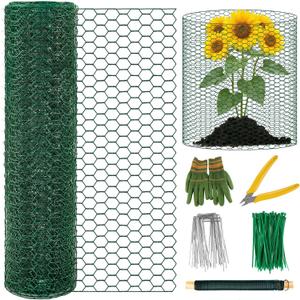 Convivium Plant Protectors from Animals, 0.8mm Free-Cut Green Chicken Wire Mesh, PVC Coated Tree Trunk Guard & Garden Fence for Outdoor Plants with Zip Ties, Stakes, Pliers, Gloves16.7 Ft*24In