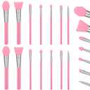 14-Piece Silicone Brush Applicator kit, 5.1-5.7 Inch Face Mask Brush, Non-Absorbent Brushes for Resin, Soft Silicone Head for Foundation, Mask, Skincare Application, Pink (7 Shapes, 2 Each)