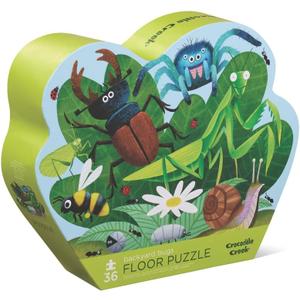 Crocodile Creek 36-Piece Jigsaw Floor Puzzle - Fun Floor Puzzles for Kids Ages 3-5 - Heavy-Duty Shaped Box for Storage - Backyard Bugs - 24" W x 18" H Finished