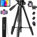 JOILCAN Camera Tripod, 68" Tablet Tripod Stand for Phone Cameras, Travel Tripods Compatible with iPad iPhone DSLR SLR Projector, Cell Phone Tripods Stand with Remote/Travel Bag / 2 in 1 Mount (Black)