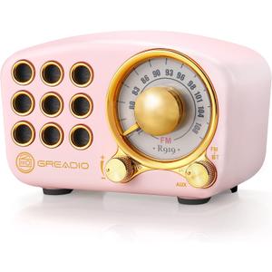 Retro Bluetooth Speaker, Vintage Radio-Greadio FM Radio with Old Fashioned Classic Style, Strong Bass Enhancement, Loud Volume, Bluetooth 5.0 Wireless Connection, TF Card and MP3 Player (Pink)