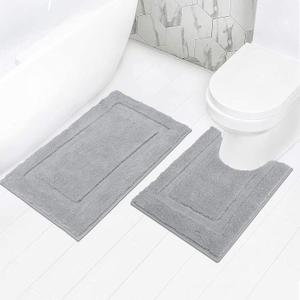 SHACOS Bathroom Rugs Set of 2 Pieces with U Shaped Toilet Rug Contoured Mat Fluffy Plush Bath Mats Non Slip Bathroom Carpet Washable (20"x24"+20"x32",Light Grey)