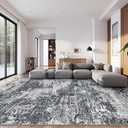 pmtsns Area Rugs 9x12 for Living Room: Washable Rug Modern Abstract Neutral Soft Non-Slip Low-Pile Indoor Large Carpet for Bedroom Dining Room Playroom Home Office (Black Grey, 9'x12')