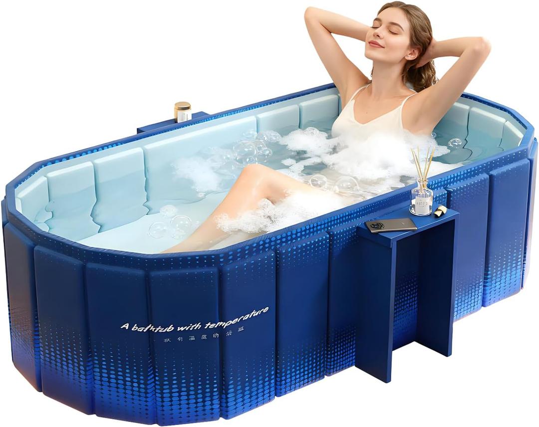 Jessie 59" Portable Bathtub, Foldable Ice Bath Tub for Adult, Bathroom Hot SPA Soaking Cold Plunge Tub Freestanding Bathtub Indoor Outdoor Yard (Blue)