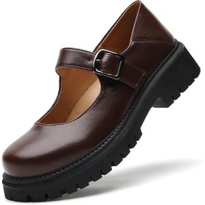 XMM Mary Jane Shoes Platform Chunky Mary Janes for Women Ladies Comfort Leather Round Toe Non-Slip Dressy Casual Cute Girls School Work Shoes, US 8.5