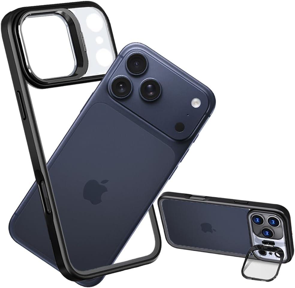 No Back Bumper Case with Stand for iPhone 17 Pro Max Compatible with MagSafe, Built-in Camera Stash Kickstand, Backless Design Edge Frame Fast Heat Dissipation Slim Thin for iPhone 17 Pro Max (Black)