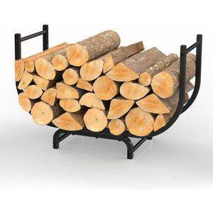 NANANARDOSO Curved Firewood Rack,32 inches Powder Coated Wood Storage Rack Rustproof Metal Log Firewood Holder for Fireplaces Wood Storage,Black