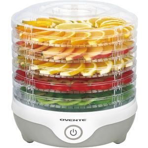 OVENTE Food Dehydrator Machine with 5 Stackable Clear Trays and Drying Space, 240W Electric Food Preserver and Dryer for Snacks, Beef Jerky, Fruits, Veggies, Yogurt and Herbs, Grey DF215GY