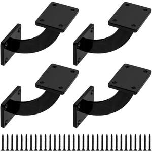 Handrail Brackets, 4 Pcs Heavy Duty Hand Rail Brackets, Black Square Base Handrail Support Hardware Brackets Wall Mounted for Staircase Stair Railing Brackets, with Screws