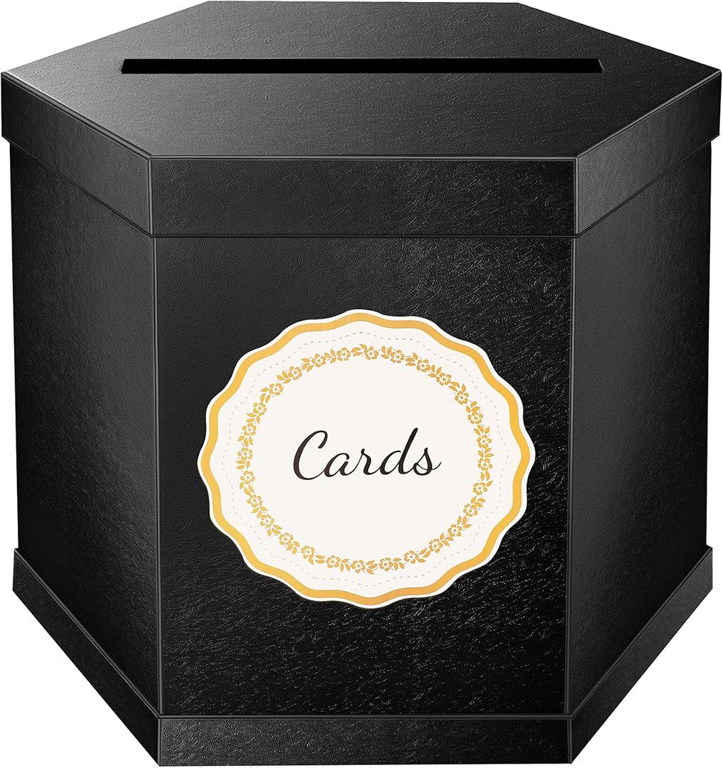 ROSEGLD Elegant Card Box Holder - 12x10x10 Inches, Perfect for Wedding, Graduation, Birthday, Baby Shower, Engagement (Black)