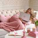 BEDELITE Fleece Throw Blanket for Couch 3D Ribbed Jacquard Soft and Warm Decorative Fuzzy Blanket Cozy, Fluffy, Plush Lightweight Pink Throw Blankets for Bed, Sofa, 50x60 inches