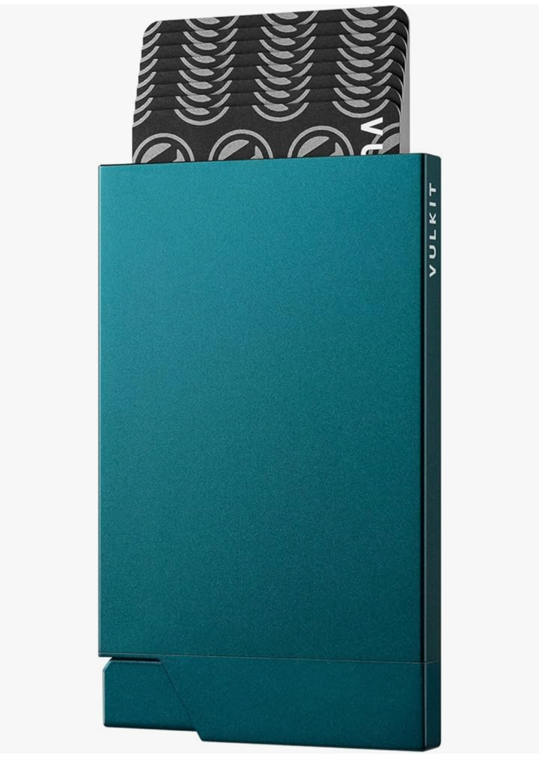 VULKIT Pop up Card Holder Minimalist Credit Card Holder RFID Blocking Slim Metal Card Case for Men or Women(Emerald Green