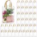 40 Pieces Clear Gift Bags with Handles, White Frosted PVC Candy Bags for Mother's Day, Reusable Translucent Wrap Tote Boutique Bags for Wedding Shopping Party 8''x3''x10'', Tear Resistant