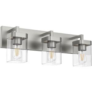 3-Light Bathroom Light Fixtures, Brushed Nickel Vanity Lights for Bathroom, Kitchen, Living Room, Modern Bathroom Vanity Lights with Clear Glass Shades