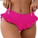 ZAFUL Women Mid Waist Bikini Bottoms Ruffles Full Coverage Swimsuit Bottom Swim Briefs Bathing Suit Bottoms (Medium, 0-pink)