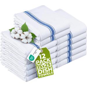 Utopia Towels Blue Dish Towels [12 Pack - 15 x 25 Inches] 100% Ring Spun Cotton Highly Absorbent & Reusable Cleaning Bar, Tea, Kitchen and Dishcloths Set - 200 GSM