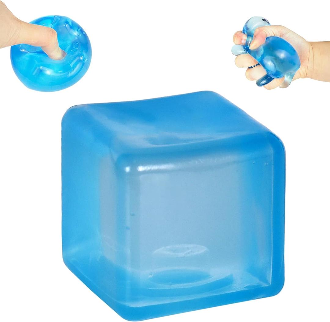 Squishy Stress Relief Toys, Translucent Squeeze Ice Cube Fidget Toys, Slow Rising Sensory Stress Balls for Anxiety Relief, Durable TPR Calm Down Toys (1, Blue)
