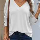 Dokotoo Women's Casual Long Sleeve V Neck Pullover Shirts Loose Fit Lightweight Knit Tops (White, XL)