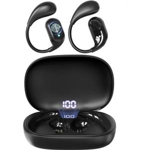 Open Ear Headphones, Over Ear Earbuds Bluetooth 5.3 with LED Digital Display, 34H Play Time, IP54 Waterproof, Lightweight Design Running Headphones for Sports and Fitness (Black)
