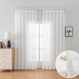Off White Sheer Curtains 90-inch Long Pinch Pleated Curtains for Bedroom Living Room Yard 1 Panel Light Filterring Pinch Pleat Chiffon Curtain & Drapes for Sliding Glass Door, W60 x L90