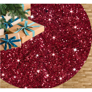 Red Tree Skirts Christmas 21 Inch Sequin Glitter Tree Skirts Velvet Fabric Decoration Halloween Tree Skirt Glittery Pencil Tree Skirt for Festival Holiday Party Purple Ornament Decorations