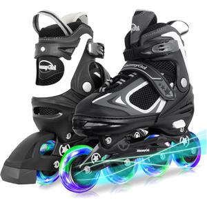 MammyGol Adjustable Inline Skates for Kids Boys Girls Youth with Light up Wheels Ages 4-16 (Small - Little Kid (10-13US), Black)