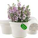 Pottiffe 13 Inch Plastic-Flower-Pot-for-Indoor-Plants, 4 Pack Large Outdoor Planter Pot with Drainage Holes & Saucers, Resin Decorative Garden Pots Planters